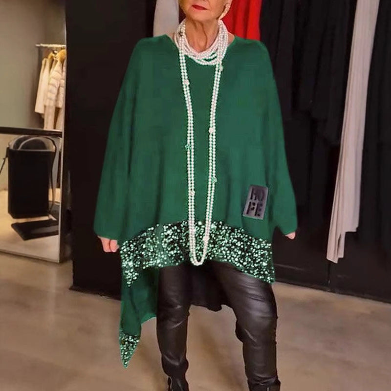 Dame Mode Oversized Pullover med Glimmerdetaljer Stilla