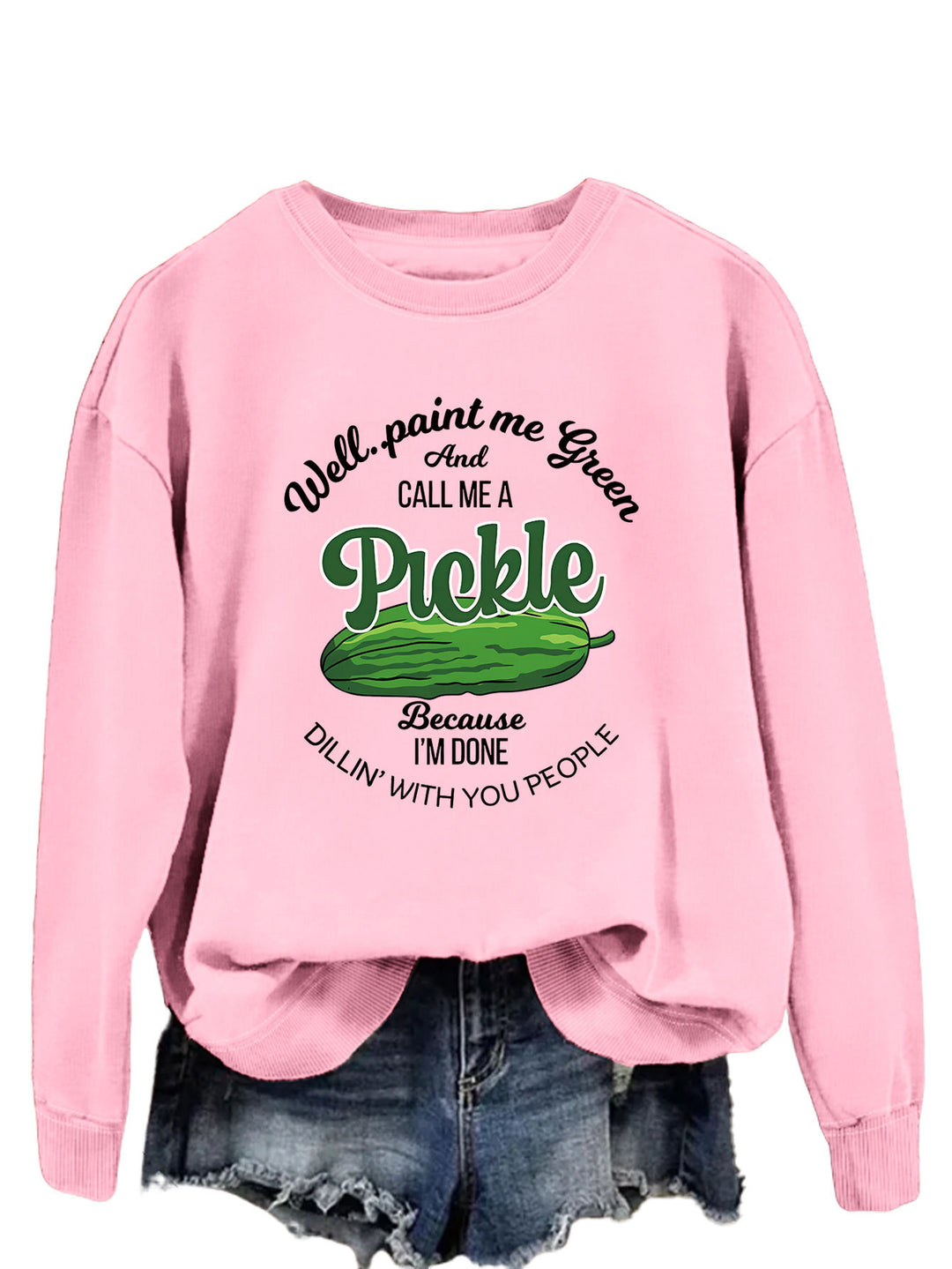 Kvinders sweatshirt med et sjovt agurkmotiv og kreativt tryk Stilla