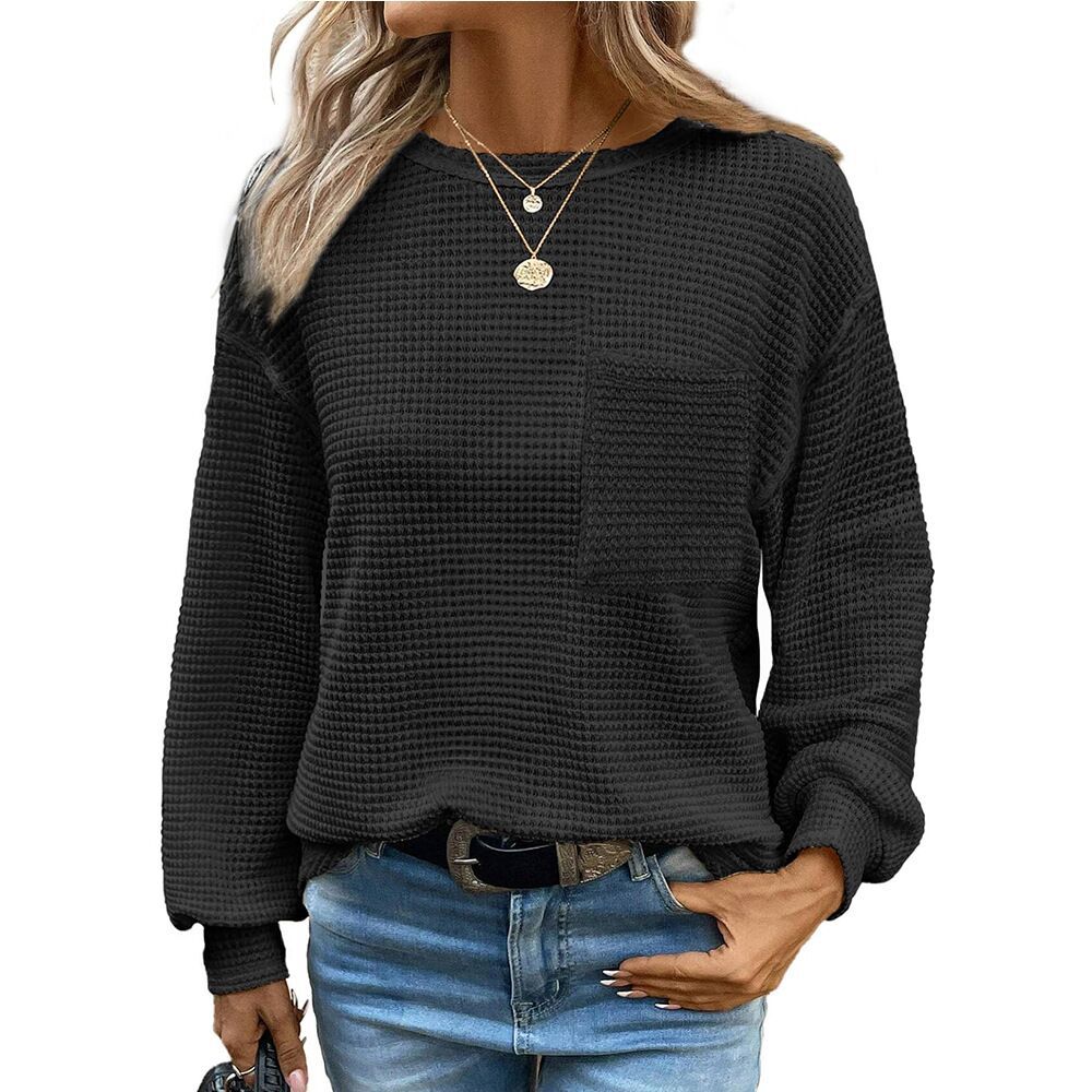 Dame afslappet Waffle-design sweatshirt med lommer Stilla