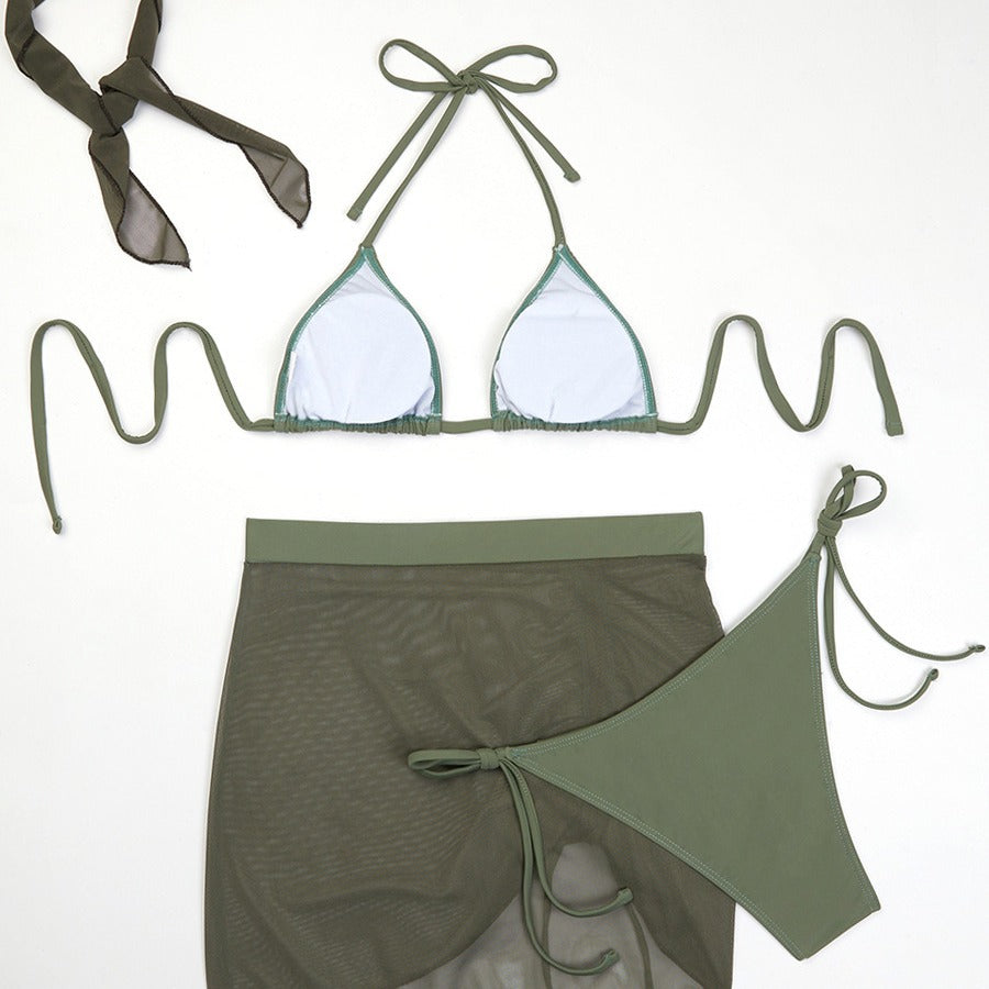 Dame Triangle Bikini Sæt med Mesh Overgang Stilla