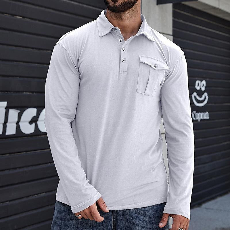Stilla | Henley-polo skjorte bomuld Regular fit Lange ærmer Brystlomme