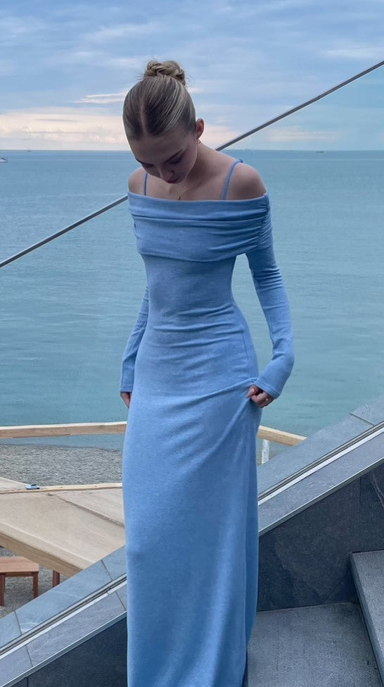 Kvinders elegante maxikjole med off-shoulder design og tætsiddende pasform