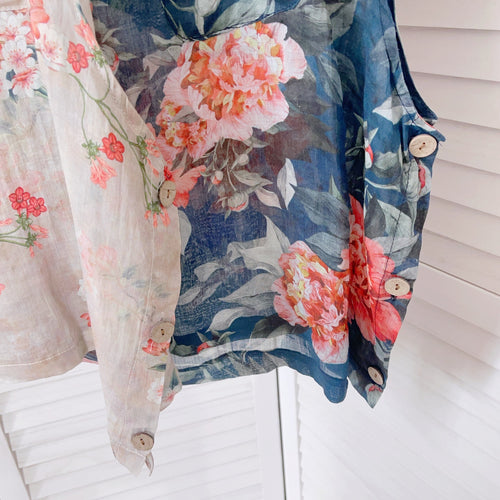 Dame Floral Print Linned Tunika Overdel Stilla