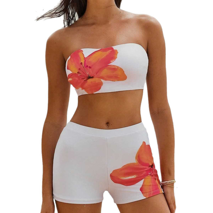 Dame Bandeau-Bikini-sæt med sporty shorts Skovae