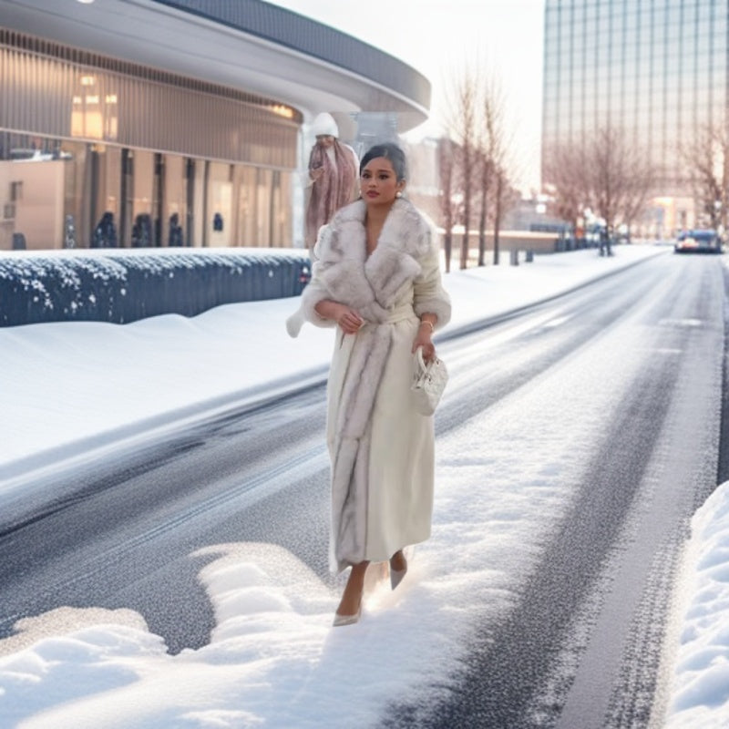 Damer Elegant Fleece Frakke med Bælte og Trendy Slå Stilla