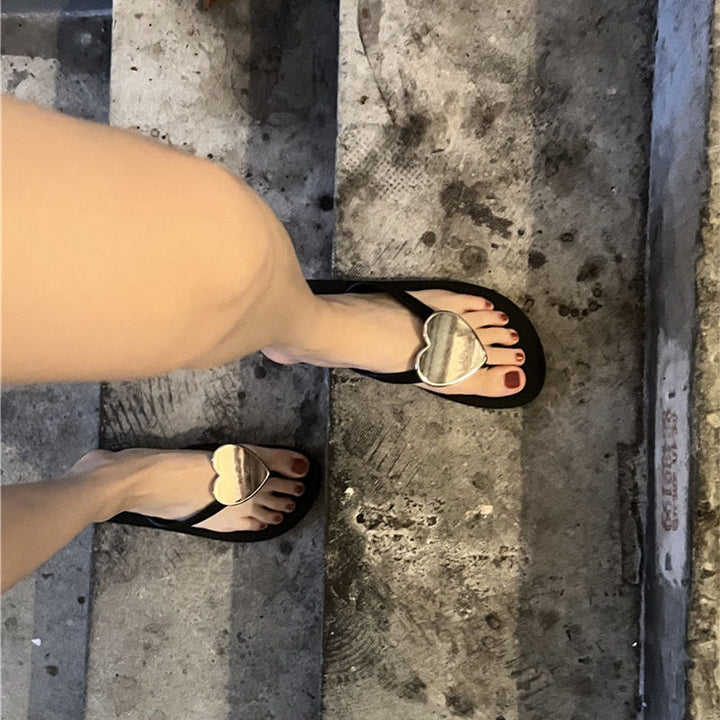 Dame Elegante og komfortable Flip-Flops med hjerteapplikation Stilla