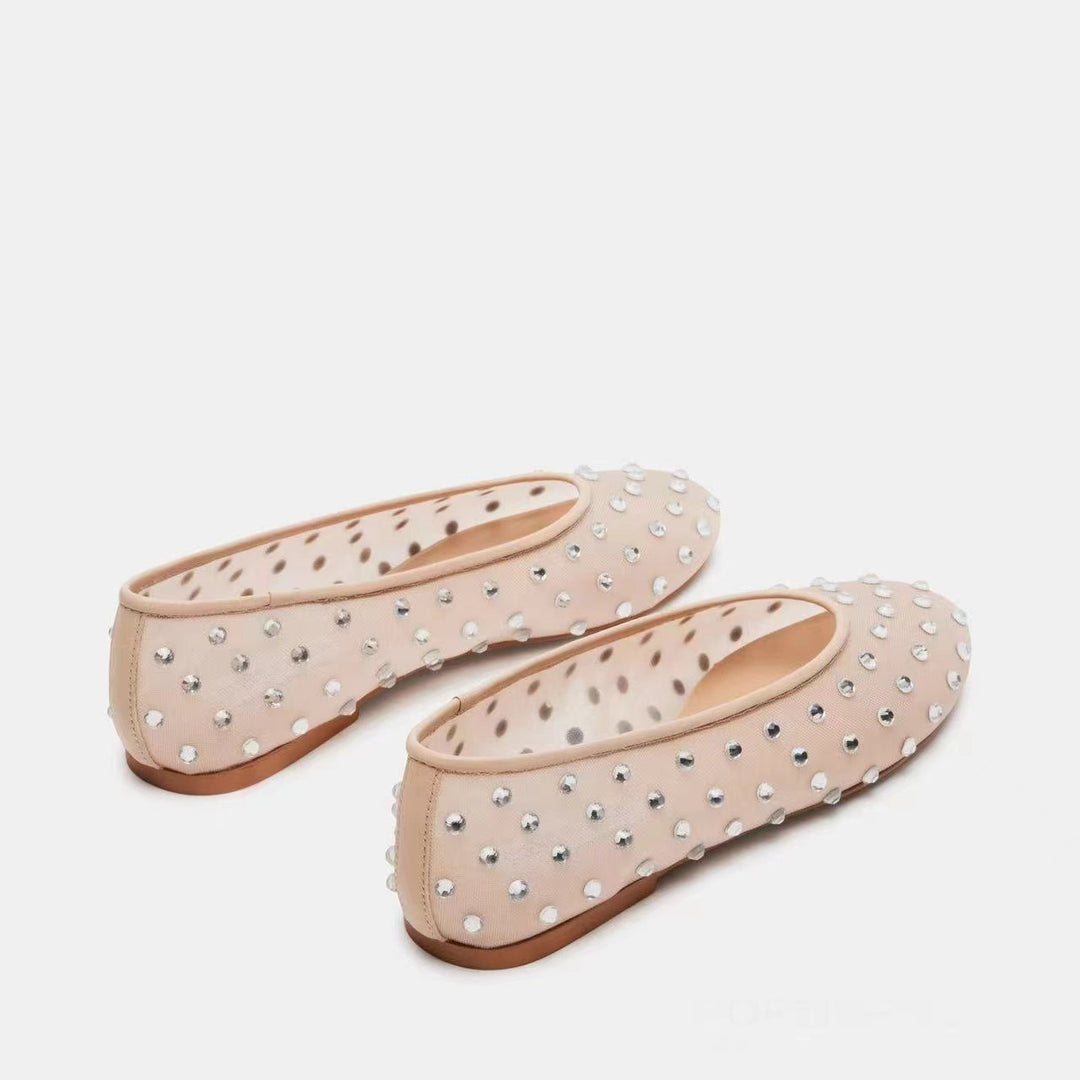 Dame strass-prydede ballerina flats  Stilla
