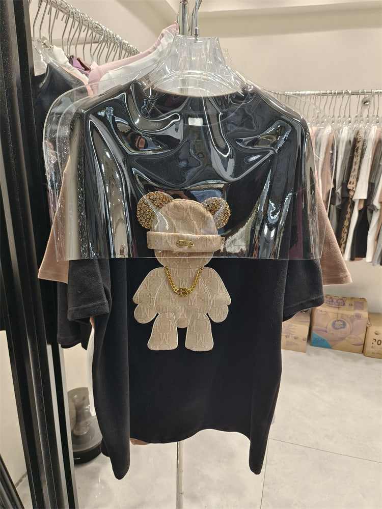 Dame T-shirt med kreativ bjørnemotiv og luksuriøse detaljer Stilla