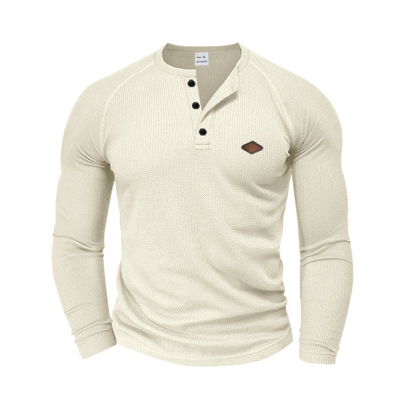 Herrer Langærmet Henley-skjorte med struktureret stof og modeshopknapper Stilla