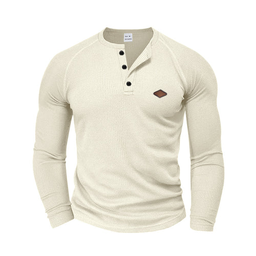 Herrer Langærmet Henley-skjorte med struktureret stof og modeshopknapper Stilla