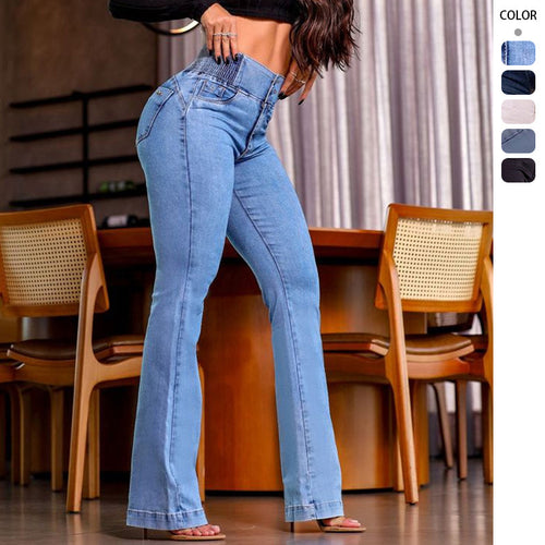 Kvinder Højtaljede Bredbenede Jeans med Elegant Pasform Stilla