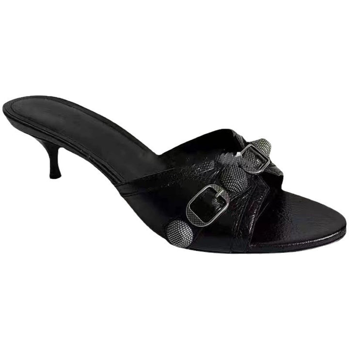 Femme Open-Toe Slide Mules med dekorative spænde accenter Stilla