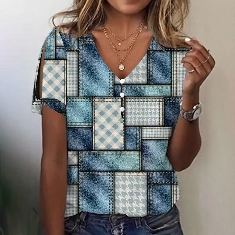 Dame Glitrende V-Pullover Bluse Skovae