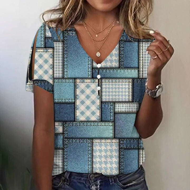 Dame Glitrende V-Pullover Bluse Skovae