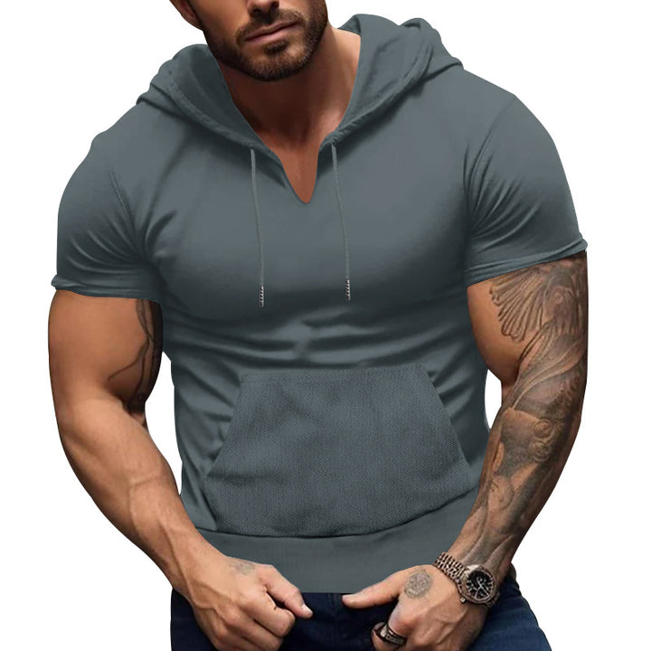 Herre kortærmet hoodie med praktisk kængurulomme og åndbart stof Stilla