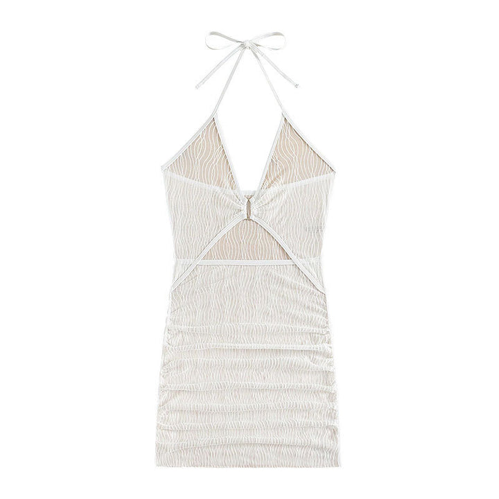 Dame Cut-Out Strandkjole med raffineret indpakningsdesign og gennemsigtigt net Stilla
