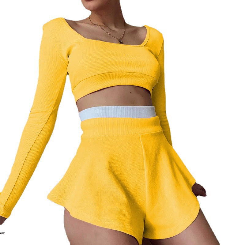 Dame sporty Crop-Top og Short-Set med bred kant Stilla