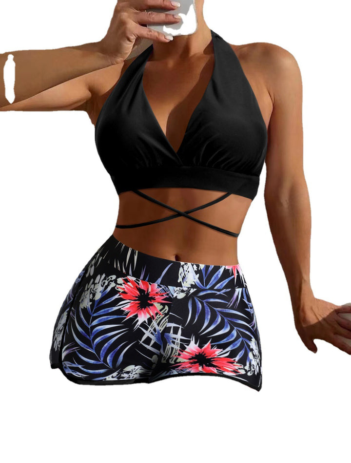 Dame Sporty Bikini-sæt med bindebånd top og mønstrede shorts Stilla