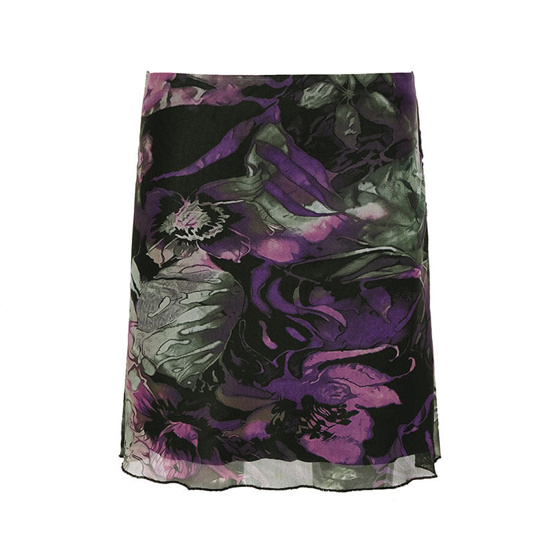 Dame midi-nederdel med blomsterdesign og elastisk talje Skovae