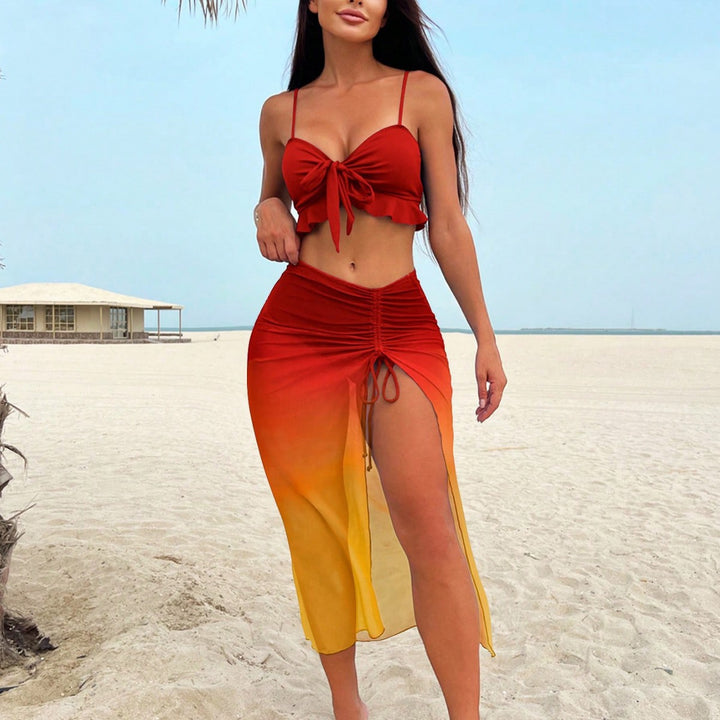 Dame bikini sæt med moderigtig indpakning top og transparent strandkjole Stilla