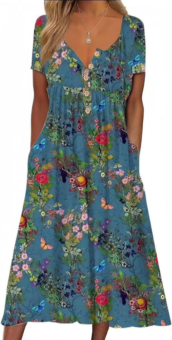 Dame Elegant Maxikjole med floralt design og praktiske lommer Stilla
