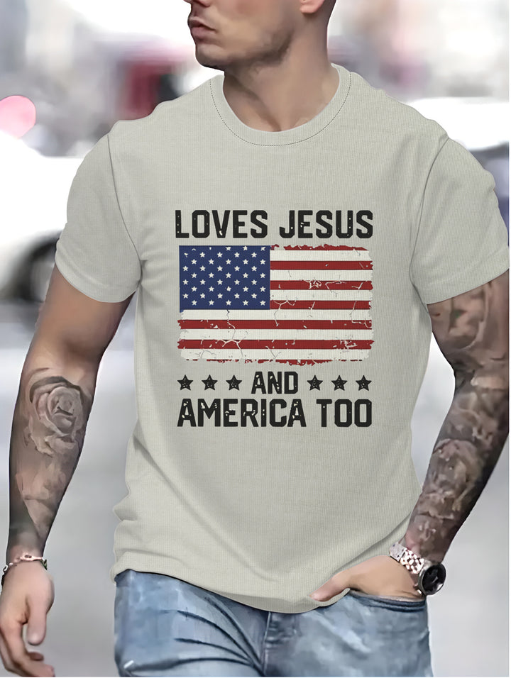 Herren T-shirt med kreativt grafikdesign og patriotiske motiver Stilla