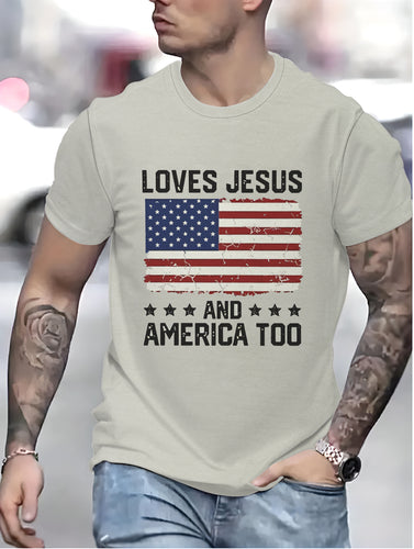 Herren T-shirt med kreativt grafikdesign og patriotiske motiver Stilla