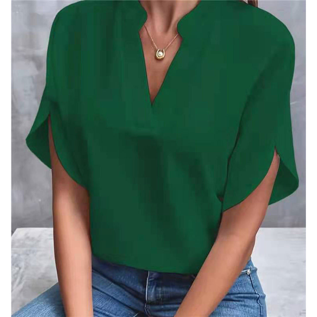 Dame elegant top med moderne sideslids og V-hals Stilla