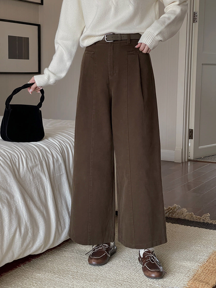 Dame bred High-Waist bukser med elegante folder og figursyet silhuet Stilla