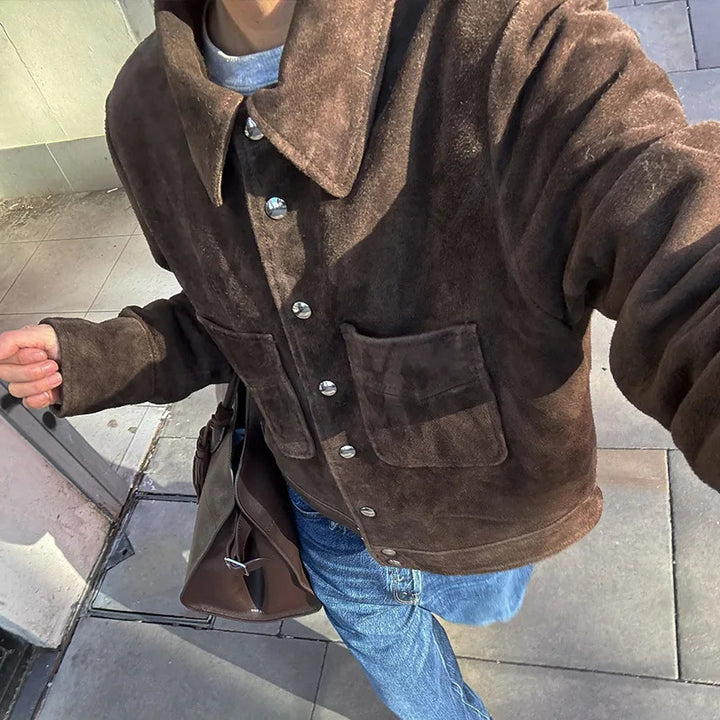 Kvinders Mode Suede Jakke med Praktiske Lommer Stilla