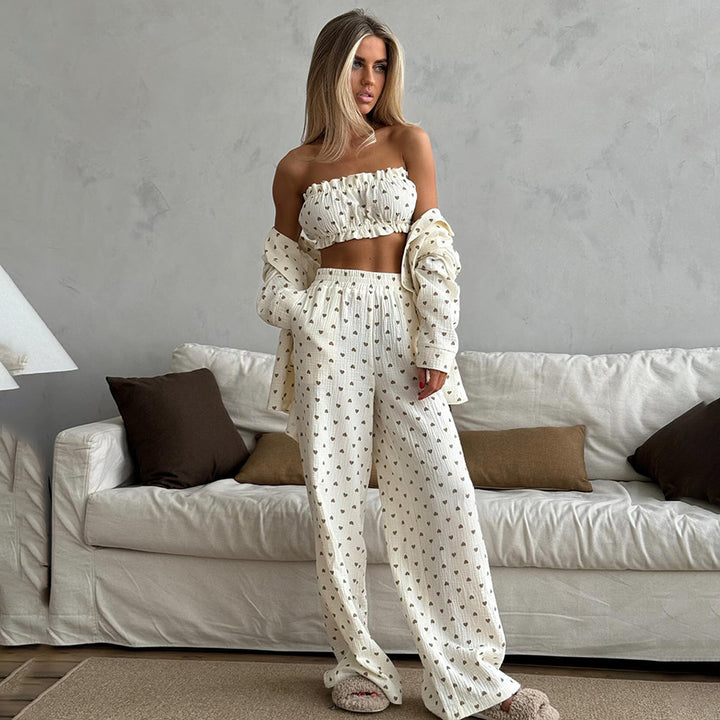 Dame sæt bestående af crop-top og vidde bukser med flæsedetaljer Stilla