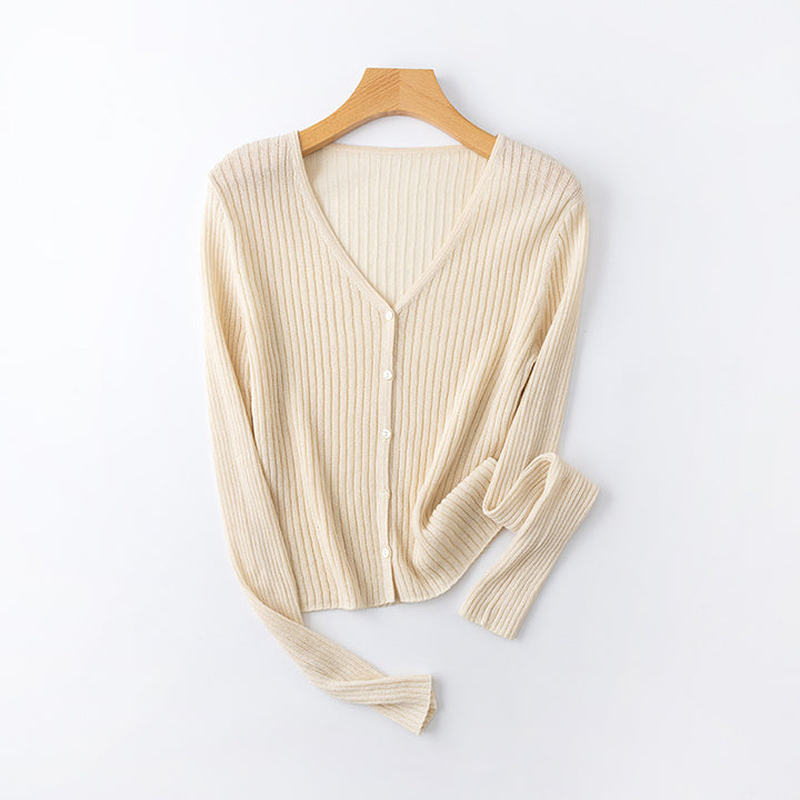 Femme Klassisk V-hals Ribstrik-Cardigan Stilla