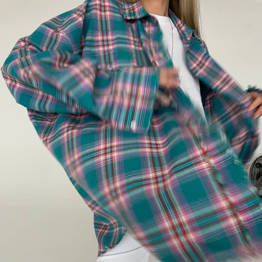Dame Oversized Ternet Bluse med frynset Kant Stilla