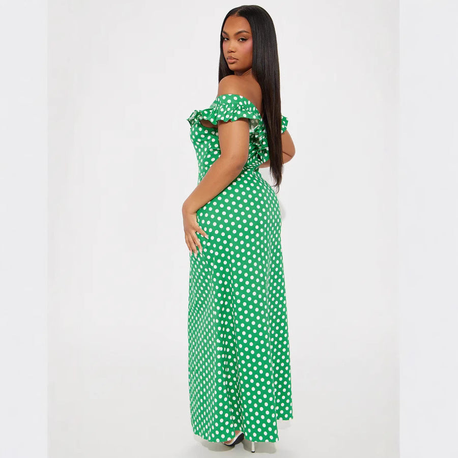 Dame Elegant Maxikjole med Ruffle detaljer og Polka Dots Skovae