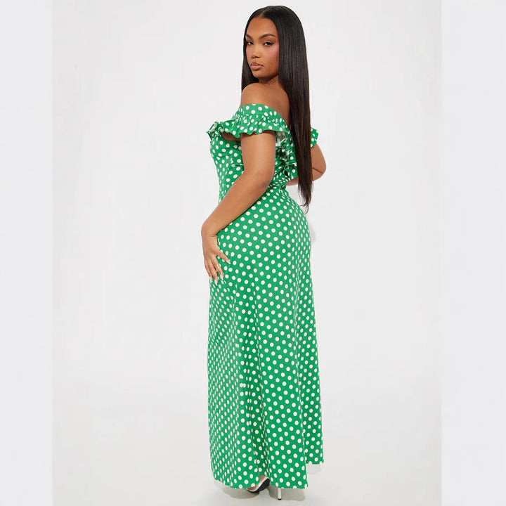 Dame Elegant Maxikjole med Ruffle detaljer og Polka Dots Skovae
