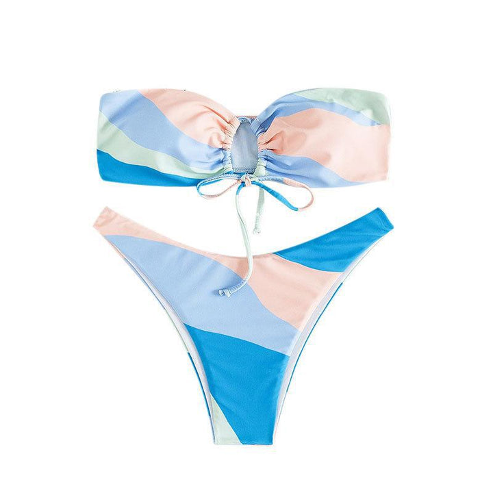 Dame stribet bikini med bandeau-top og højt skåret trusser Stilla