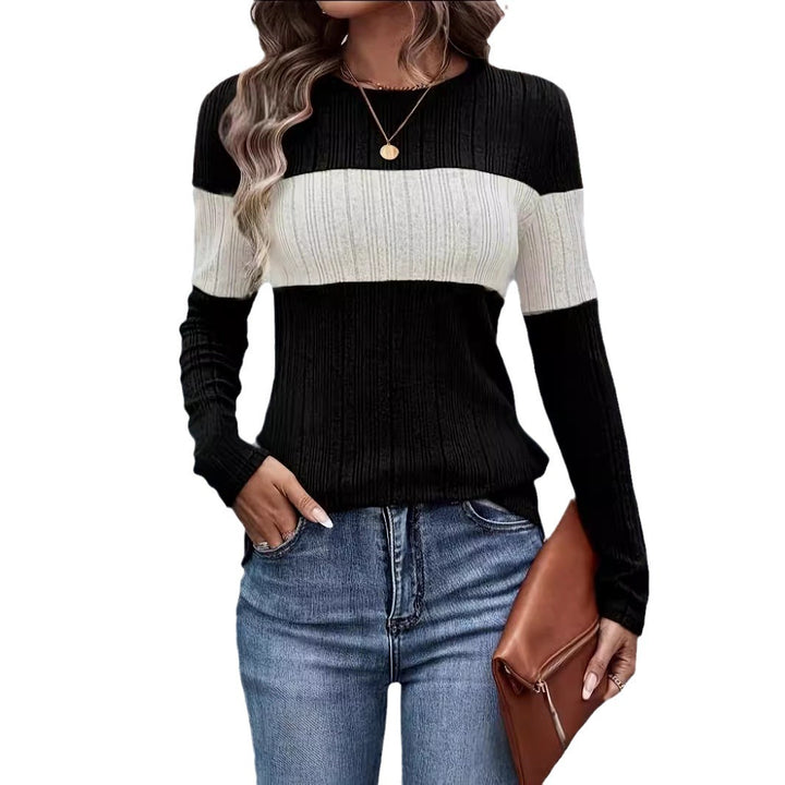 Dame struktureret sweater med trendy stribemønster Stilla