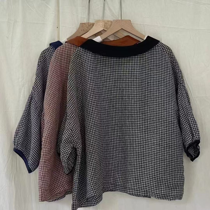 Dame Vintage Gingham Knap-Up Skjorte Stilla