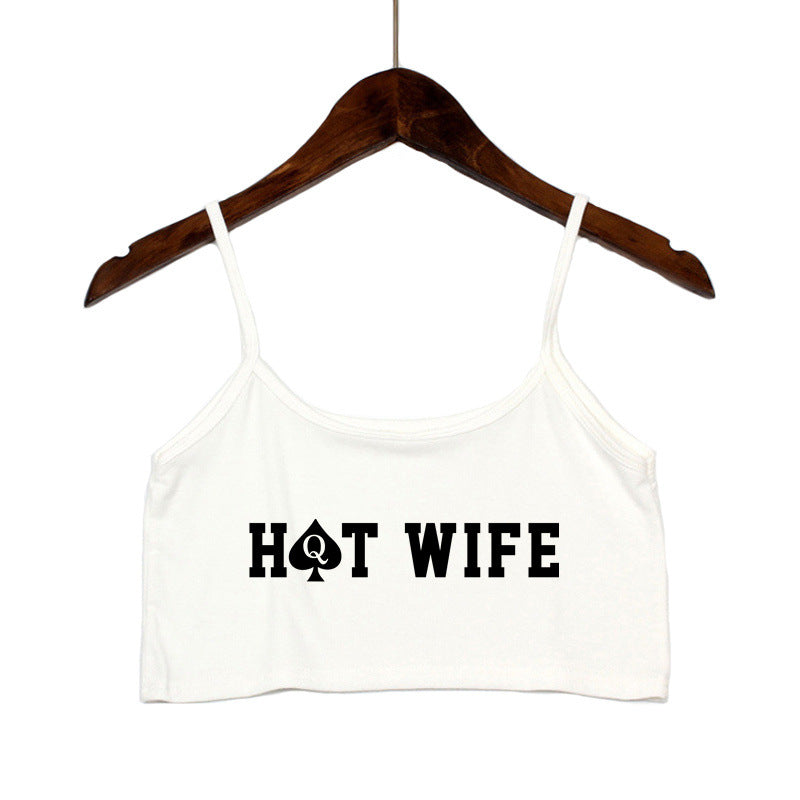 Dame Crop-top med moderne skrifttyper og justerbare stropper Skovae