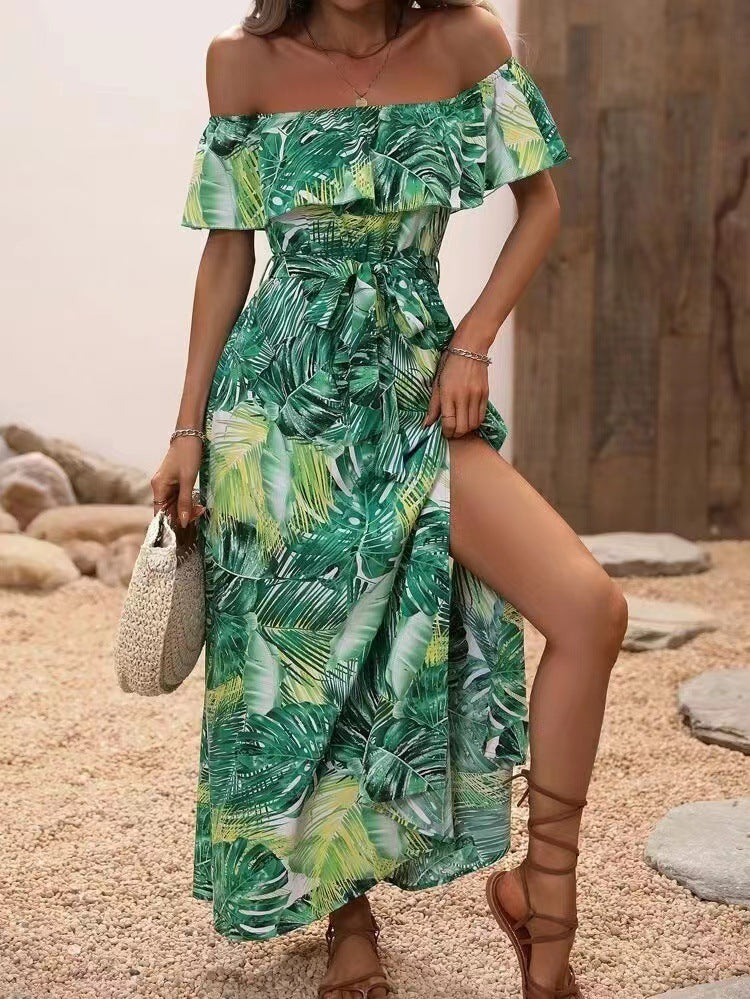 Kvinders maxi kjole med off-shoulder design og dyb slids Stilla