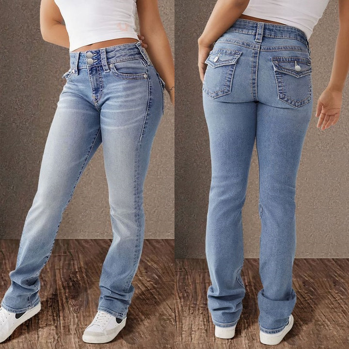 Dame Høj Talje Bootcut Jeans med Stretch-andel Stilla