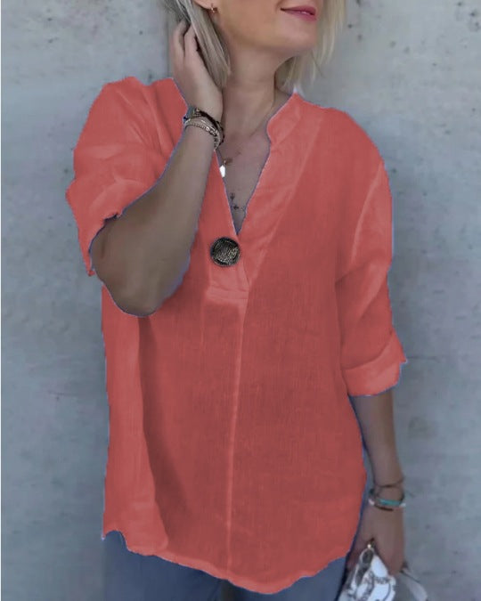 Dame linnedbluse med knapdetalje Stilla