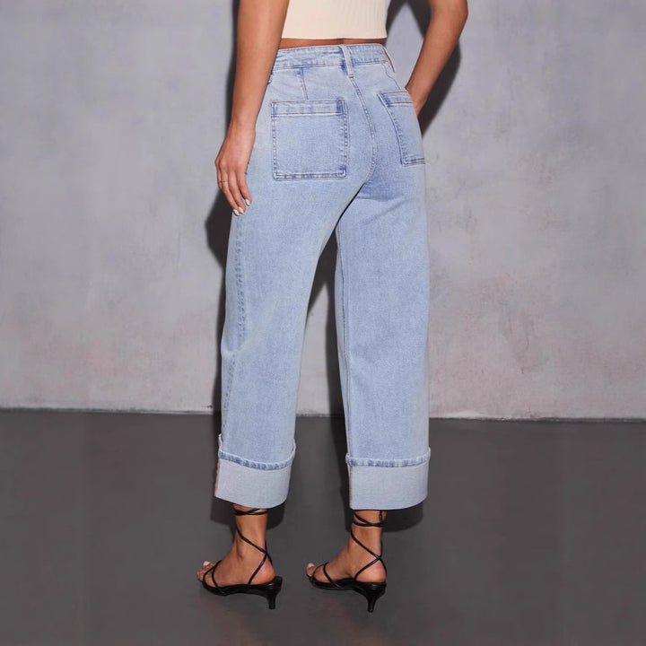 Dame brede jeans med lommer og moderne kant Skovae