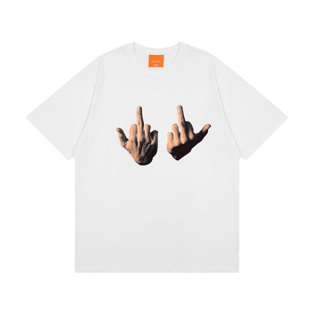 Dame T-shirt med provokerende håndgesture-tryk Stilla