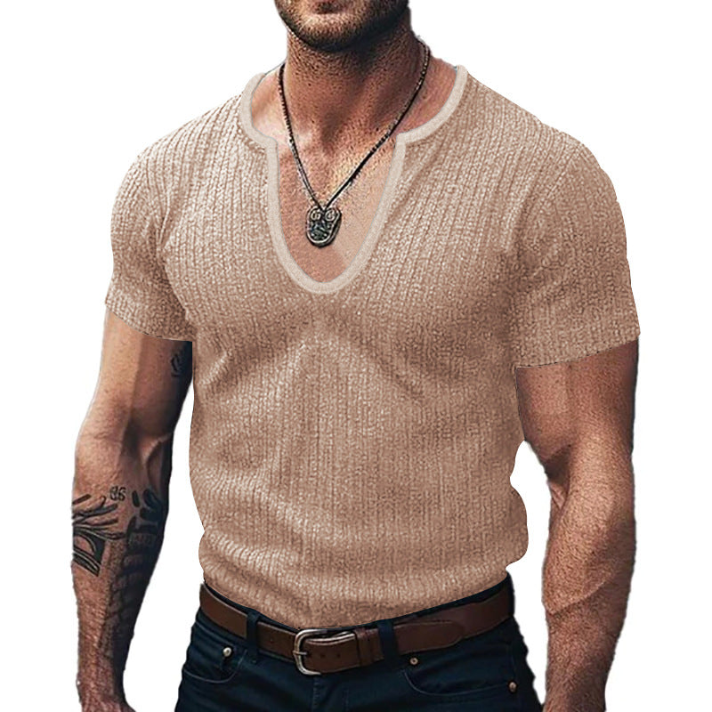 Herren modet V-hals T-shirt lavet af struktureret strikket stof Stilla