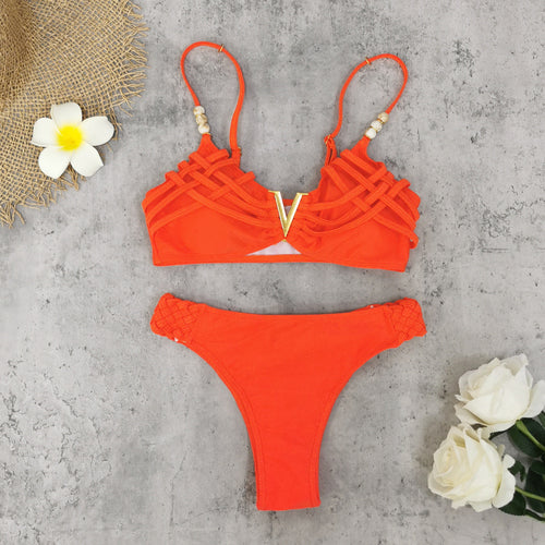 Dame Bikini-sæt med filigran flæse design og luksuriøse smykkedetaljer Stilla