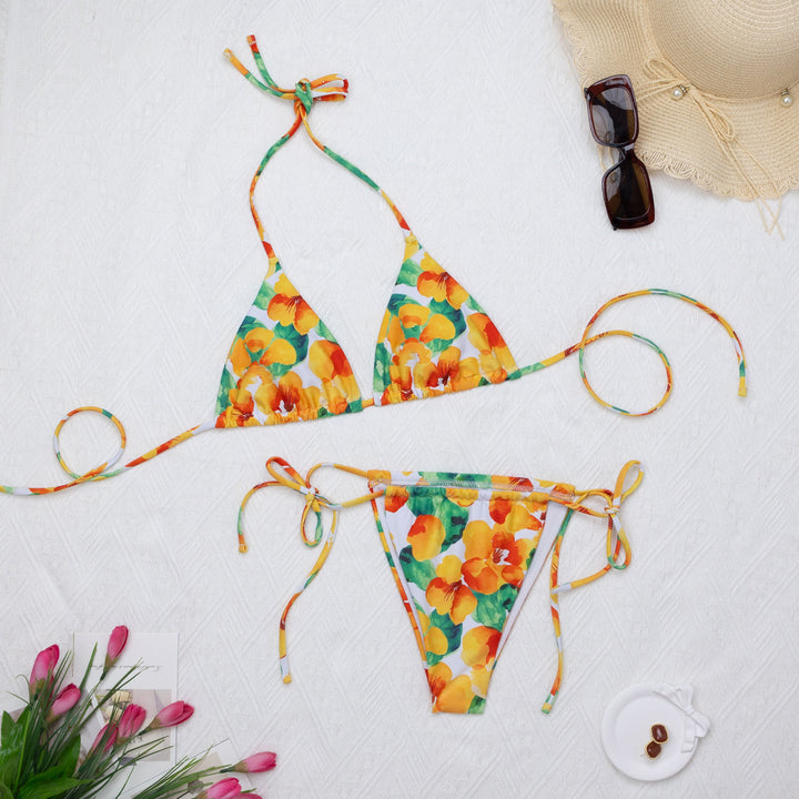 Dame Triangel-Bikini-Sæt med justerbare bånd og levende blomstertryk Stilla