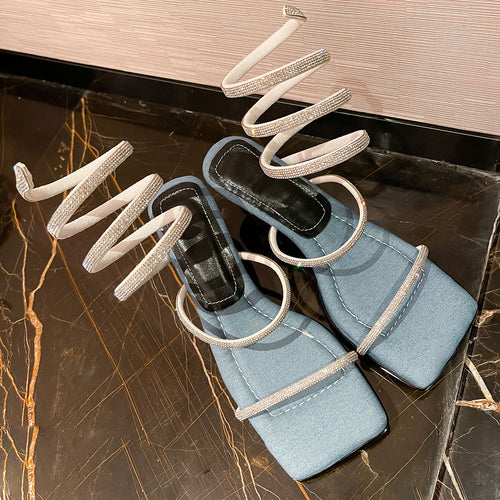 Femme Elegante Anklerem Blokhæl Sandaler Stilla