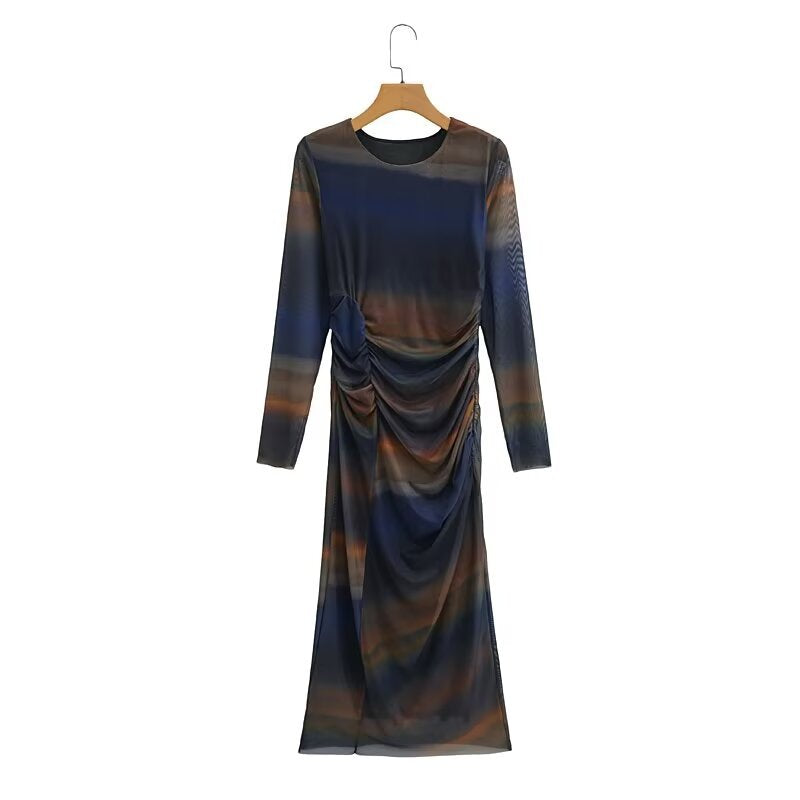 Damer Elegant V-hals kjole med raffineret draperingsdesign og lange ærmer Stila