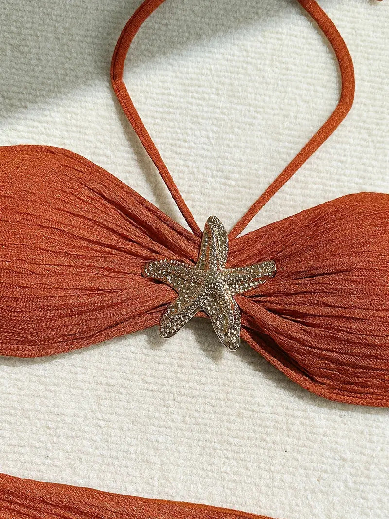 Dame Bandeau-Bikini-sæt med glitrende stjerner-detail og wrap-sarong Stilla